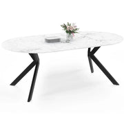 IDMarket - ALIX tavolo da pranzo rotondo allungabile 4-10 persone gamba a ragno nera piano effetto marmo bianco ALASKA 110 - 200 cm