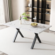 Tavolo da pranzo in MDF effetto marmo con gambe incrociate, stile moderno, per soggiorno e sala da pranzo, bianco