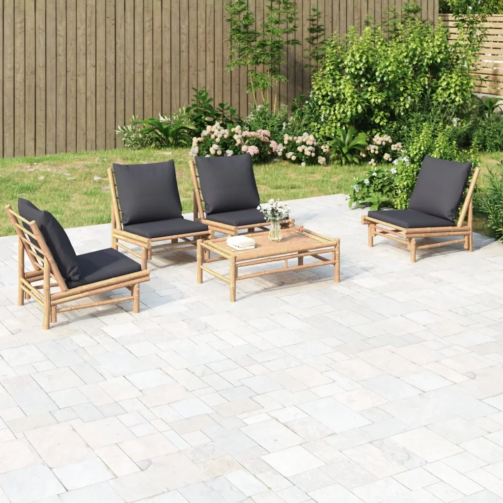 Set Salotto da Giardino 5pz con Cuscini Grigio Scuro BambÃ¹cod mxl 76403