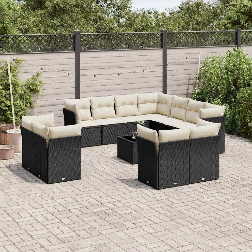 Set Divani da Giardino 12 pz con Cuscini Nero in Polyrattan 3250355