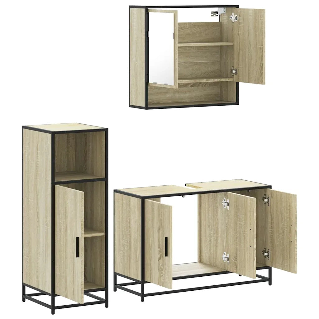 Set Mobili da Bagno 3 pz Rovere Sonoma in Legno Multistrato