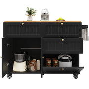 Carrello da Cucina con Piano Ribaltabile; Ruote e Piedini Regolabili; in MDF; Nero; 133 x 37;3 x 88 cm