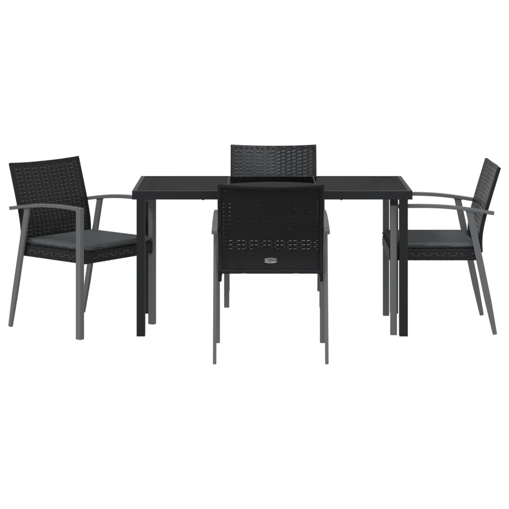 Set da Pranzo da Giardino in 5 Pezzi con Cuscini Nero in Polyrattan