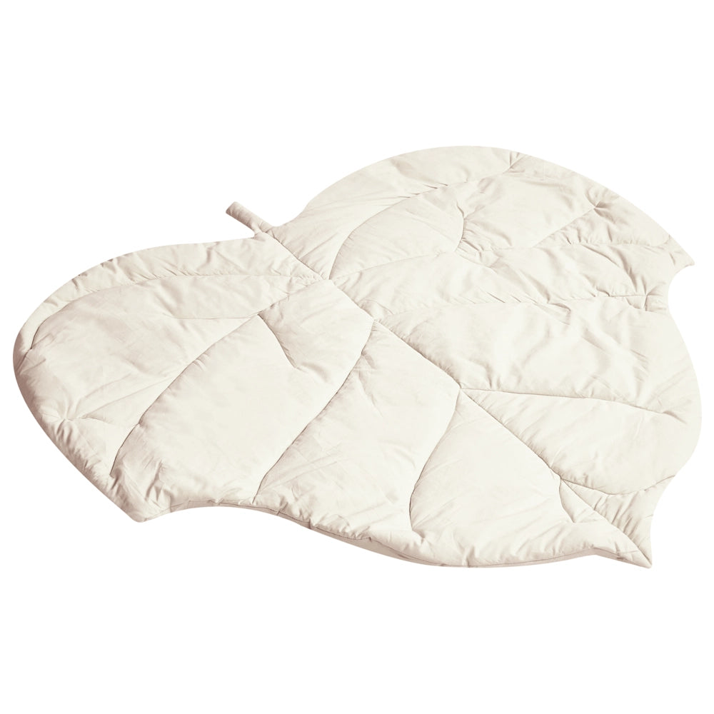 Tappeto per bambini in cotone bianco sporco a forma di foglia, trapuntato 110 x 110 cm, accessorio per la cameretta dei bambini.