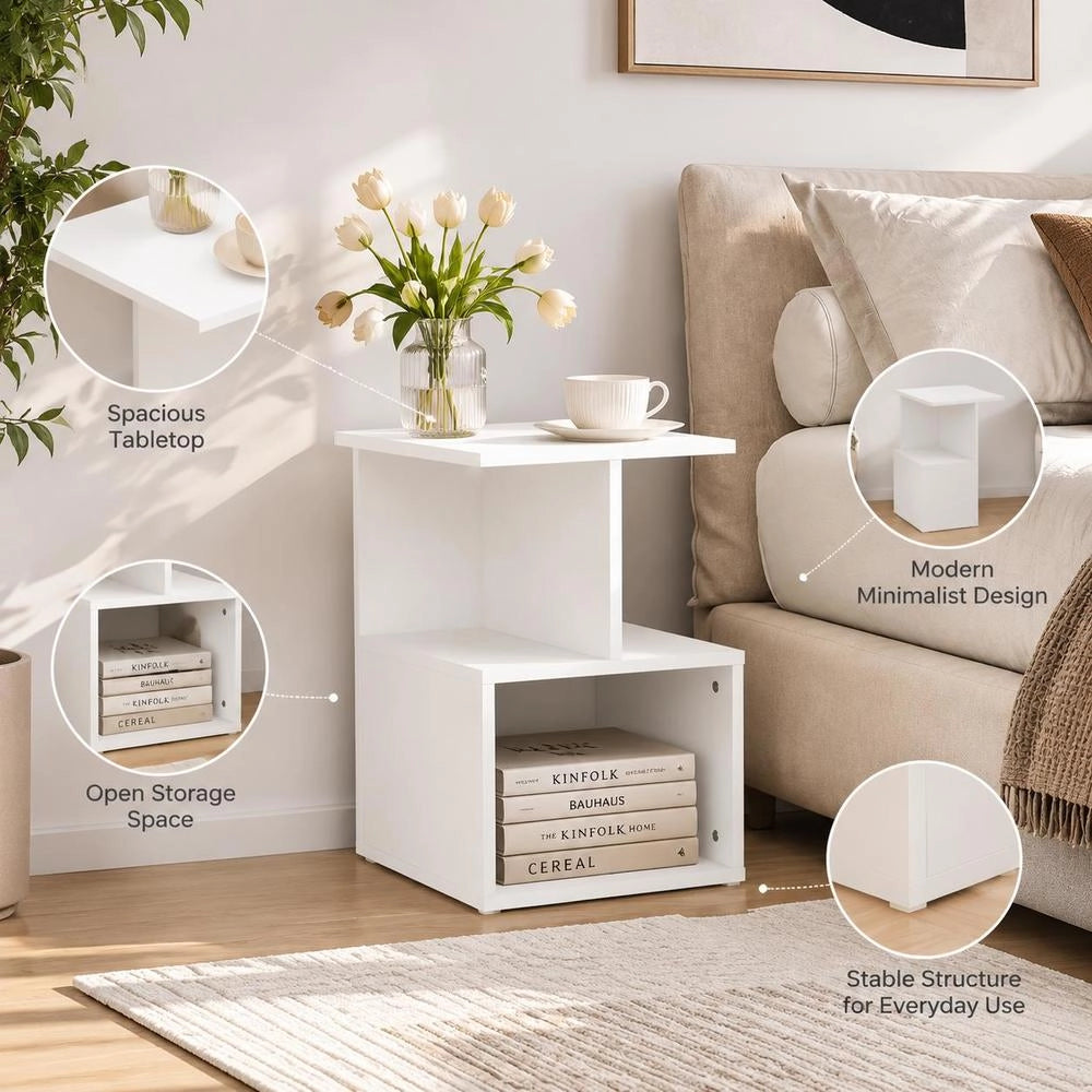 White Bedside Table 35x35x55 Cm, Made Of Engineered Wood