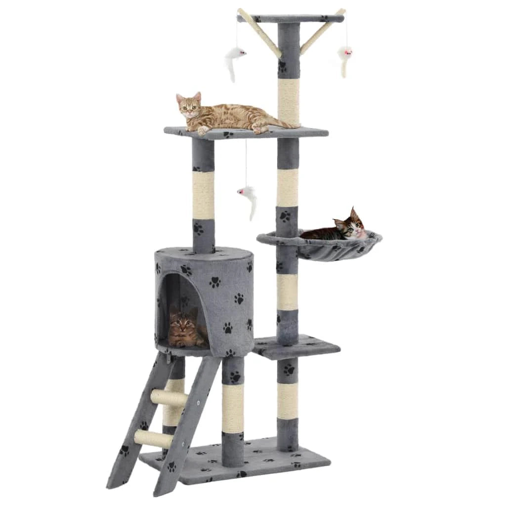 Tiragraffi albero per gatti cuccia per gatti giocattolo peluche sisal 138 cm grigio motivo a impronta di zampa 3702037