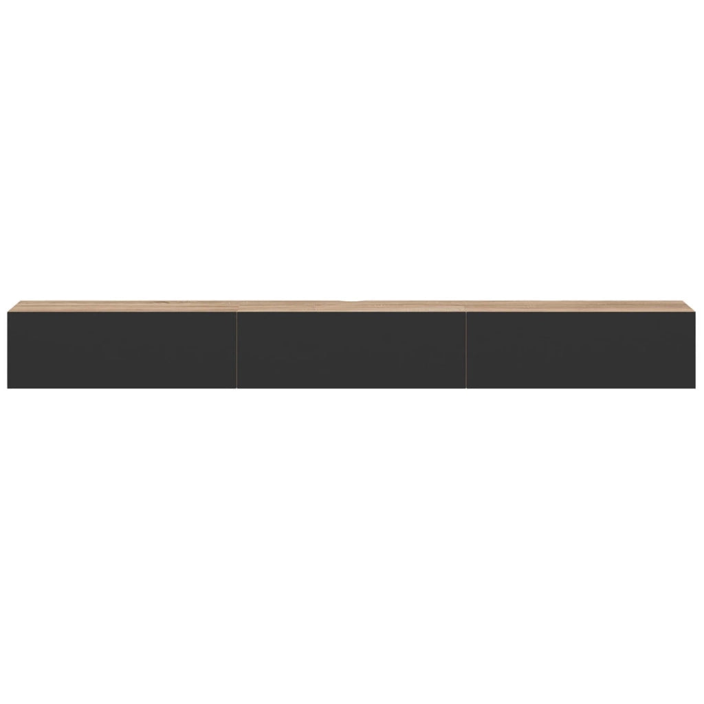 IDMarket - 270 cm ELIO mobile TV a 3 ante in legno e nero a parete