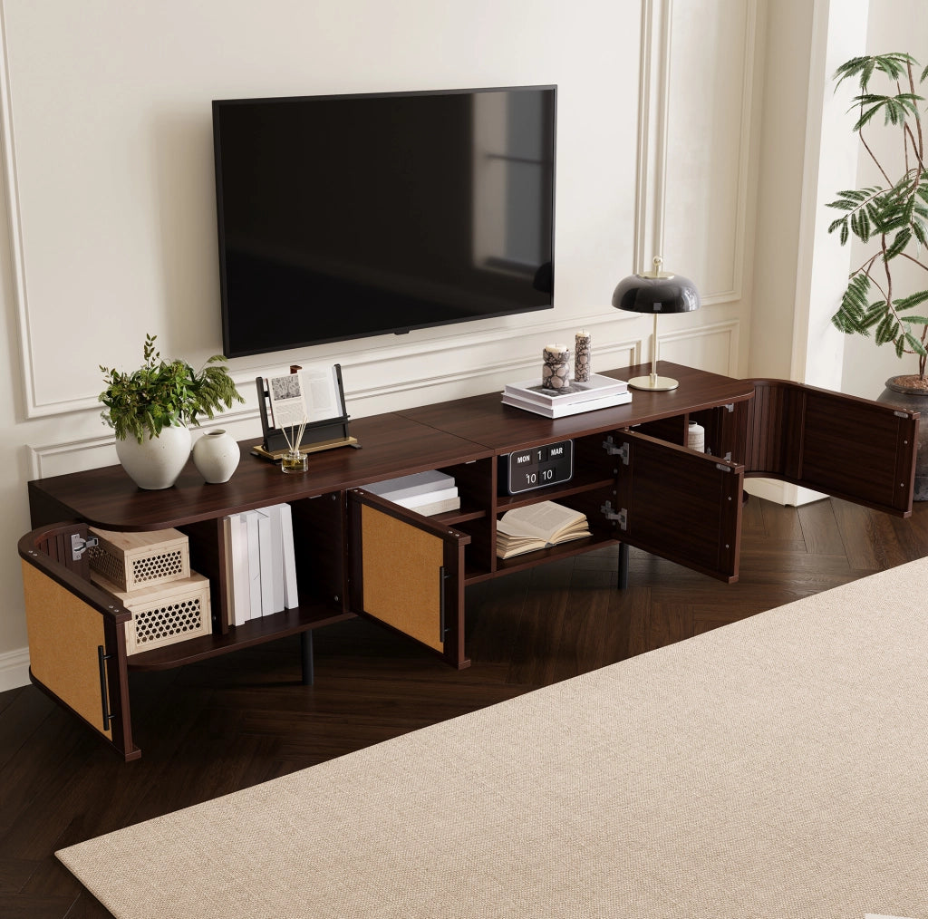 Mobile TV Lowboard moderno in MDF noce con 4 ante, 180 x 40 x 45 cm