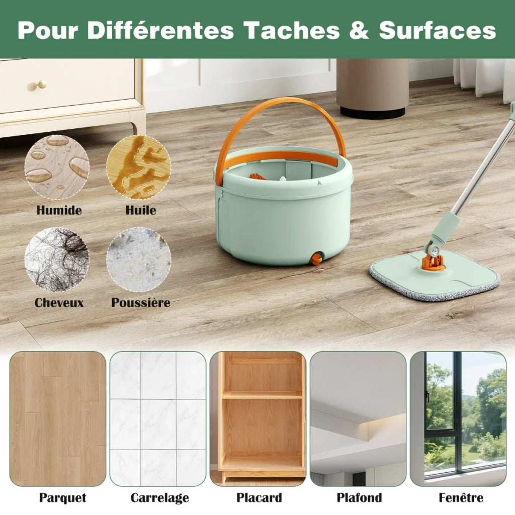 Set mocio e strizzatore 27 x 35,5 cm per la pulizia rapida di pavimenti in parquet e piastrelle colore verde PP 20_0017902