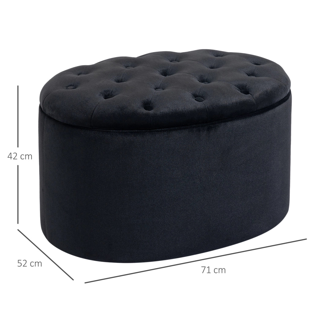 Pouf contenitore imbottito ovale con vano nascosto e coperchio rimovibile, in poliestere effetto velluto nero