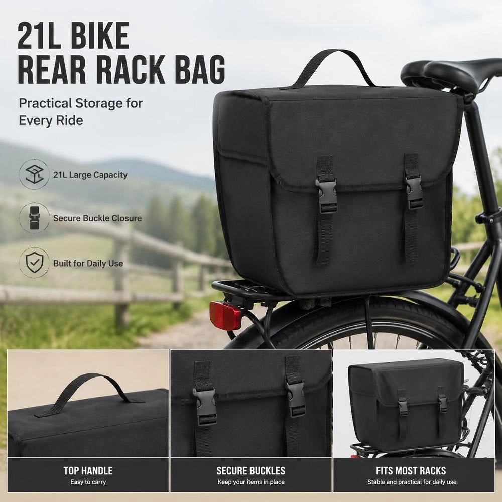 Bicycle Pannier For Luggage Rack, Waterproof, 21 L, Black