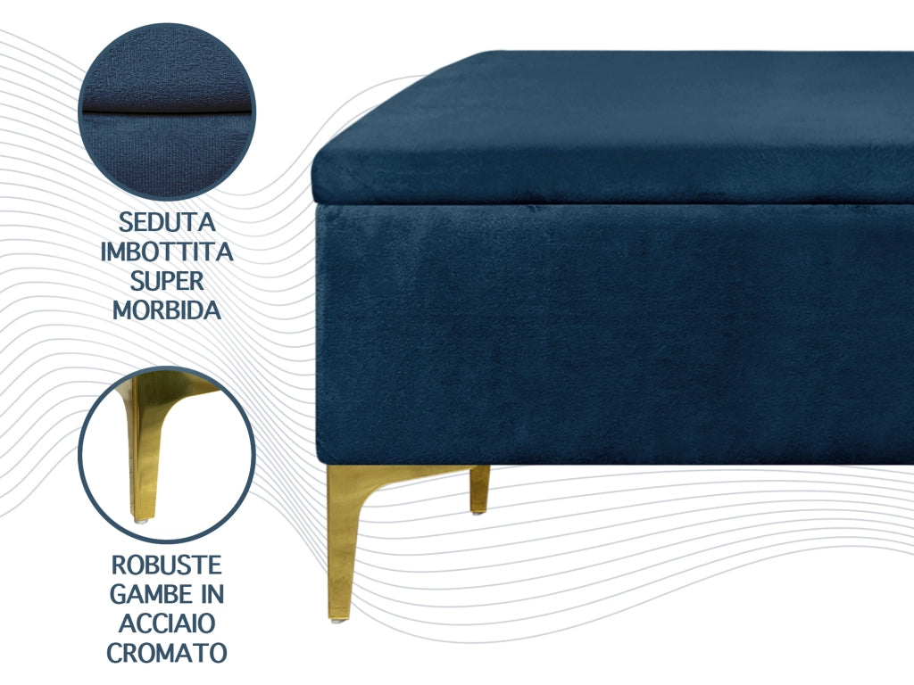 Pouf Panca Imbottita Divanetto In Velluto Contenitore PortaOggetti Panca Sgabello A Pie Di Letto Con Gambe In Metallo Dorato Cassapanca Ingresso Legno Massello Panchina  - Petrolio