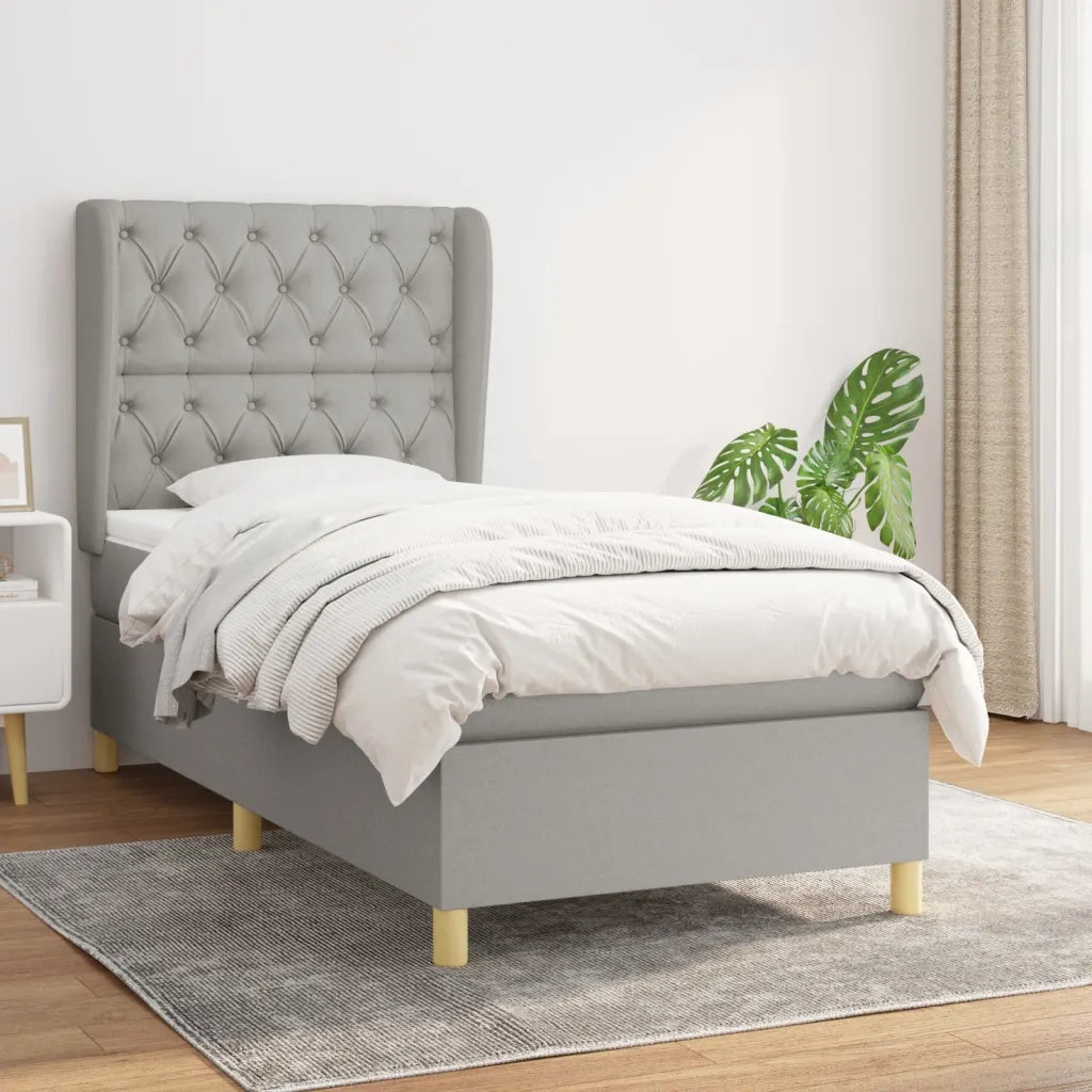 Letto singolo | Letto per adulti | Giroletto a Molle con Materasso Grigio Chiaro 80x200 cm Tessuto