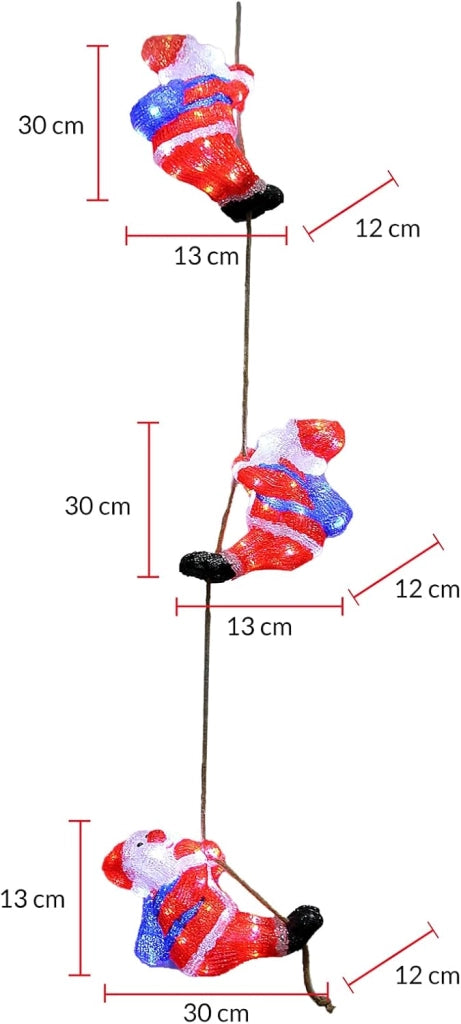 ® LED Figura Acrilica 3x Babbo Natale 30cm Decorazione Natalizia Interno Esterno Festa Natale Balcone Luci Led Deco Design