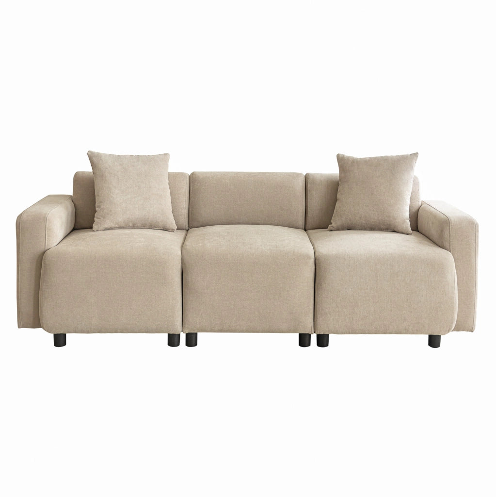 Divano 3 posti 211x67x71 cm in ciniglia beige con 2 cuscini HOMVRA