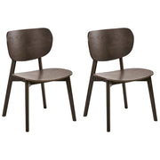 Set di 2 sedie da pranzo con struttura in legno di gomma marrone scuro, senza braccioli, design minimalista