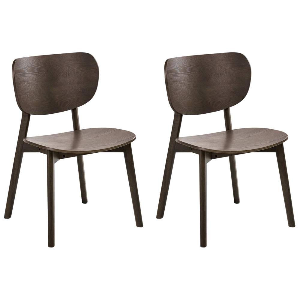 Set di 2 sedie da pranzo con struttura in legno di gomma marrone scuro, senza braccioli, design minimalista
