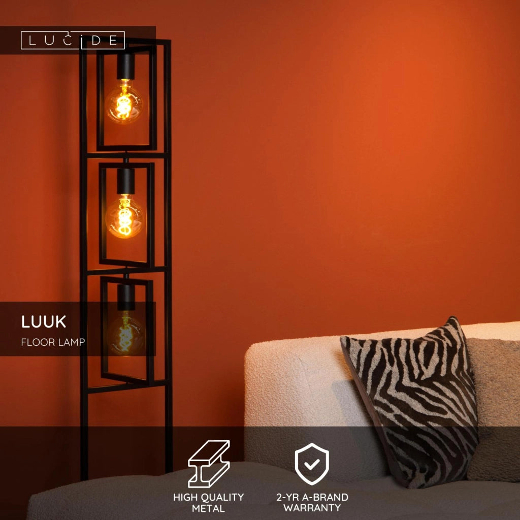 Lampada da terra loft Luuk 3 luci E27 nera Lucide