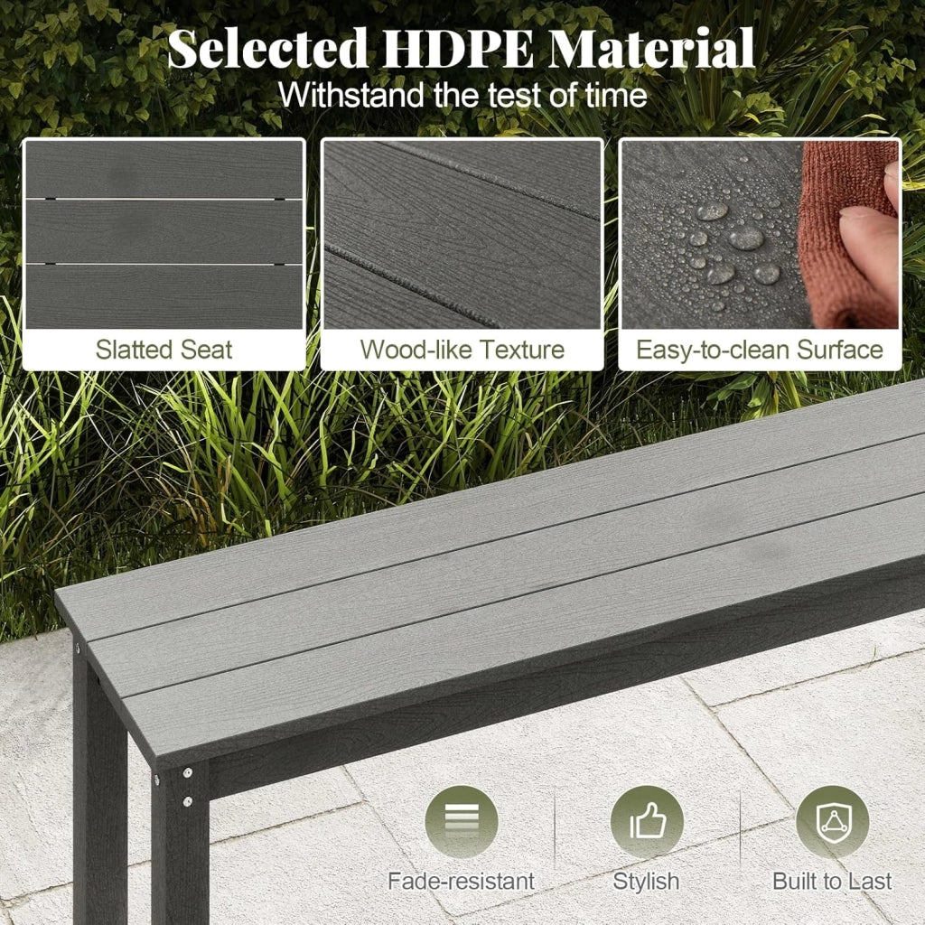 Panca da giardino resistente alle intemperie, per 3 persone, panca da balcone senza schienale, effetto legno, in plastica, portata fino a 340 kg, per esterni, 140 x 35 x 45 cm (grigio)