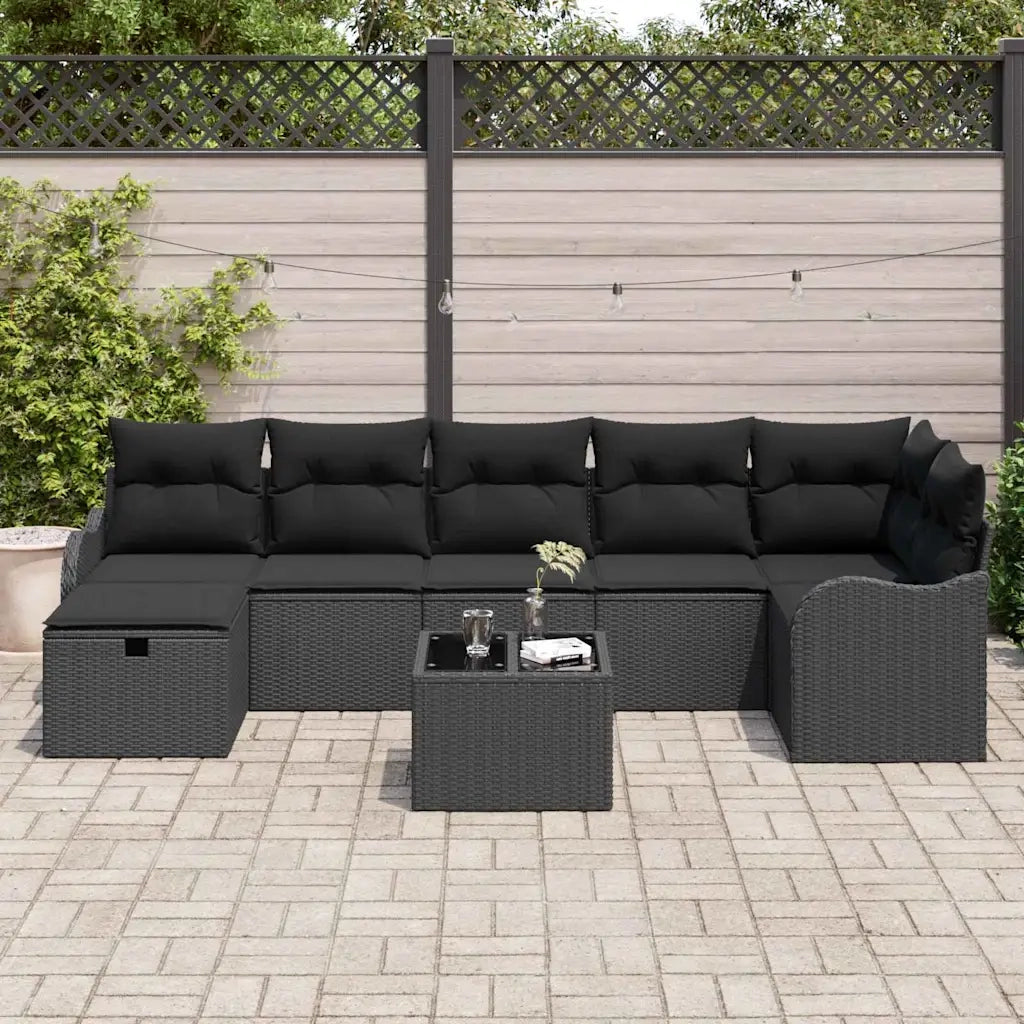 Set Divano da Giardino con cuscino 8 pcs Nero Poly Rattan 3360344