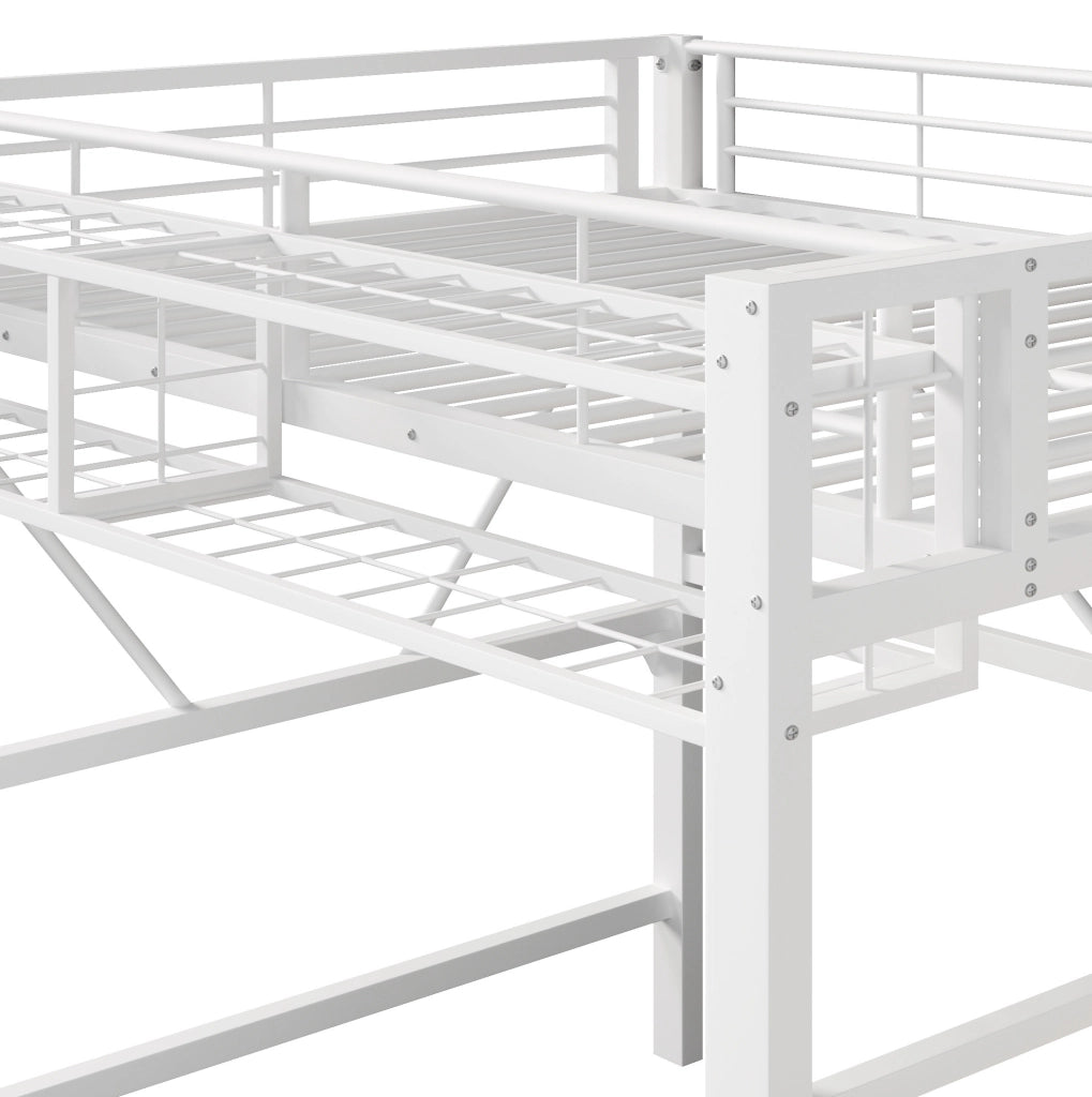 Letto a soppalco ULEVR 140x200 cm con LED, scaletta con ripiani e cestino contenitore, bianco