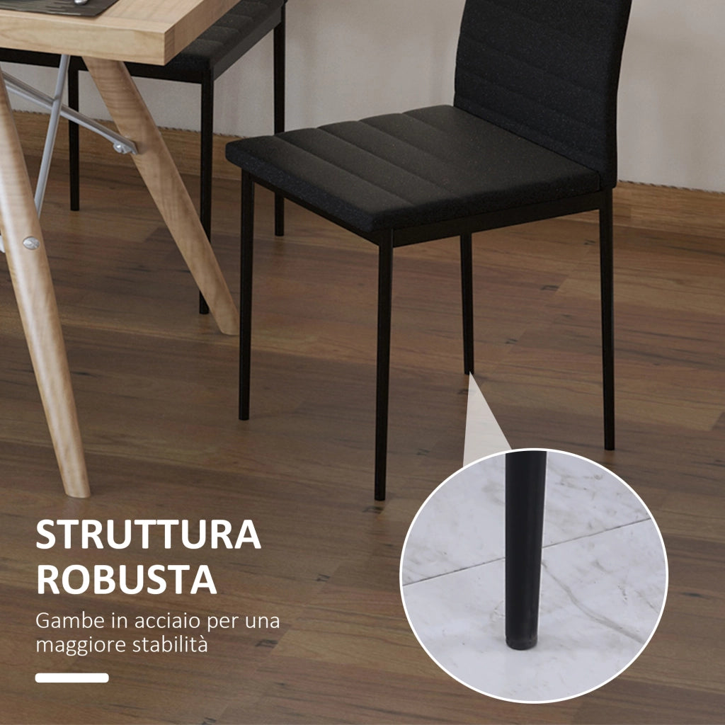 Set 4 Sedie Imbottite per Soggiorno o Sala da Pranzo, Sedie da Cucina Moderne, in Metallo e Tessuto Nero