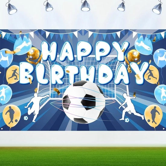 Banniere di compleanno tema calcio - Decorazione da festa - Banniere blu - Buon compleanno - 1 anno - Festa di compleanno