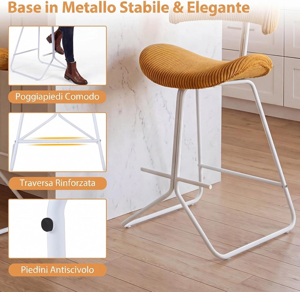 Set di 2 Sedie da Pranzo Imbottite | Sgabelli da Bar Senza Braccioli con Schienale Curvo e Poggiapiedi, Portata 113 kg, Sedie da Cucina Moderne per Soggiorno