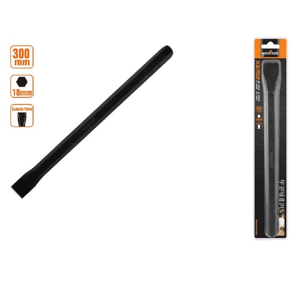Trade Shop - Scalpello Piatto Attacco Esagonale In Acciaio 300x18 Mm Utilizzo Su Pietra 57017 -