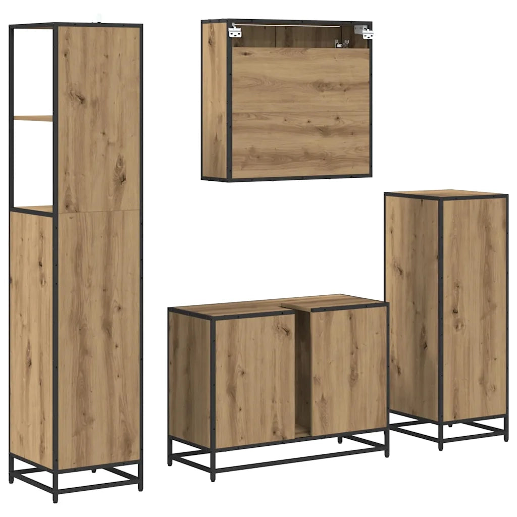 Set di mobili per il bagno con porta 4 pcs Rovere artigianale 3402355