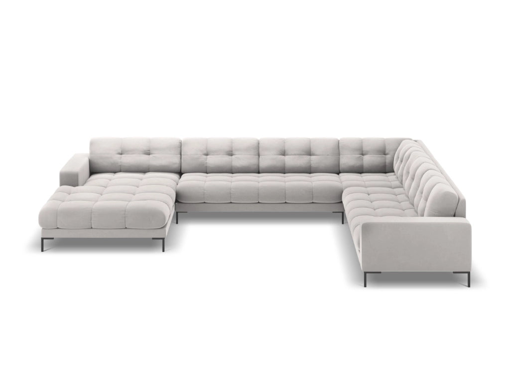 Cosmopolitan Design - Divano panoramico destro "Bali" 7 posti in velluto argento 