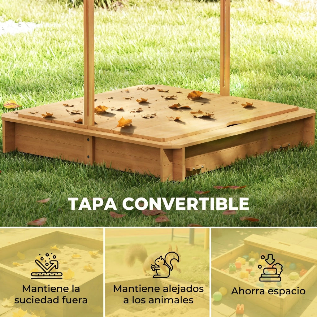 Arenero con Toldo Ajustable e Panche ¨C zephmum ¨C 106x106x115 cm Legno Naturale