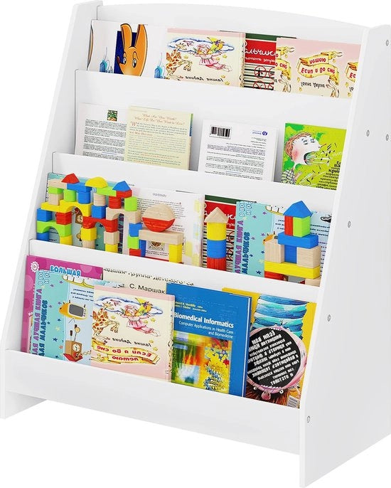Cassettiere per bambini - Libreria per bambini - Bianca - 4 contenitori - Libri - Giocattoli - Camera dei bambini - Camera dei giochi - 70x30x60cm
