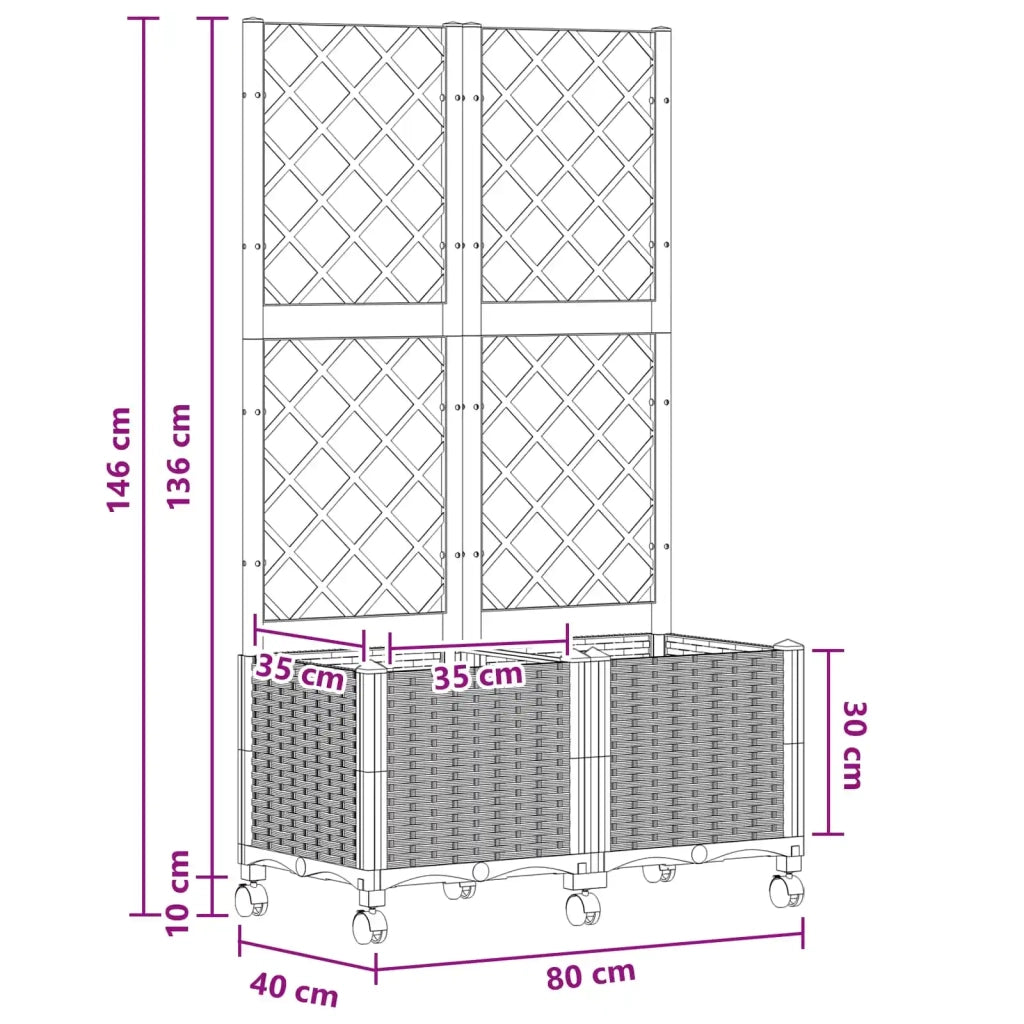 Vaso da giardino con grigliato e ruote Marrone 80 x 40 x 146 cm 3422969