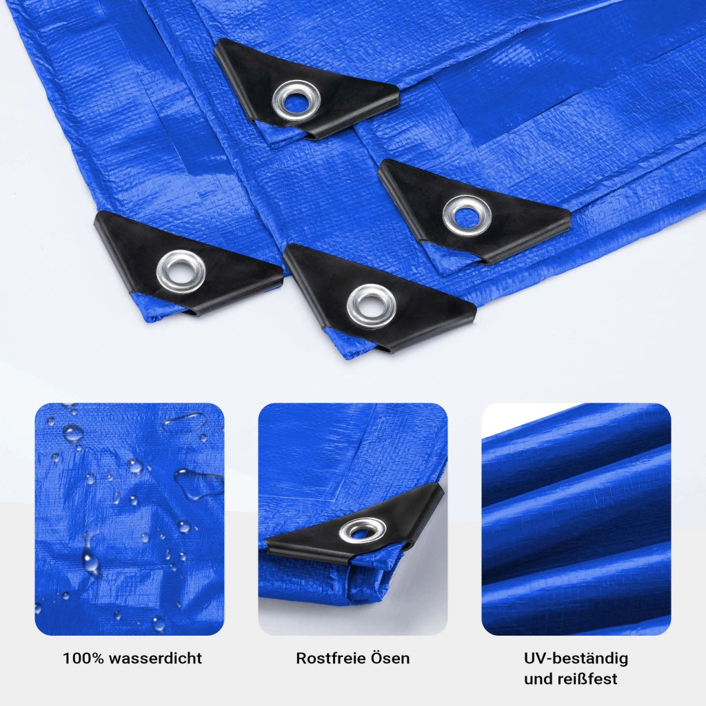 Telone occhiellato blu 7 x 6 m resistente alle intemperie e a raggi UV, impermeabile, robusto telo di protezione in poliestere 240 g/m² con rivestimento in PVC