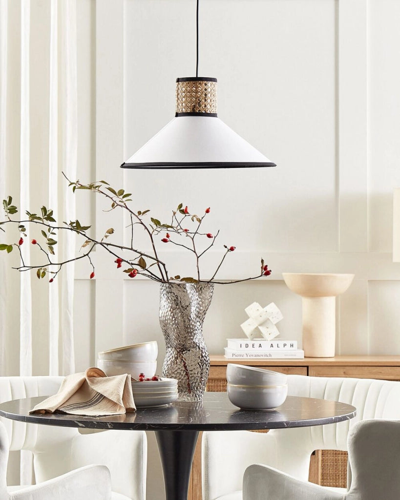 Lampada a sospensione bianco naturale nero rattan paralume in poliestere illuminazione boho