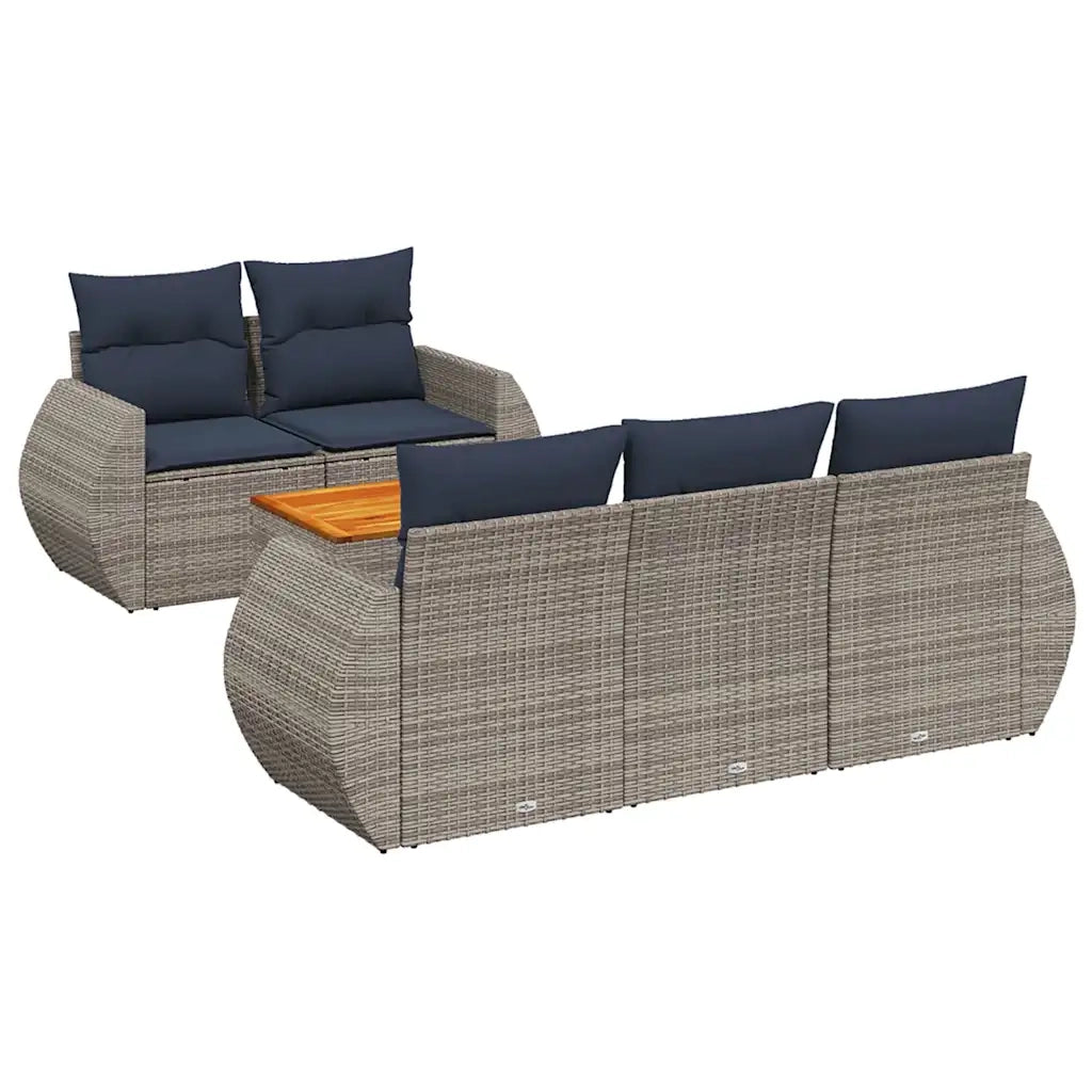 Set Divani da Giardino 6 pz con Cuscini Grigio in Polyrattan 3224892
