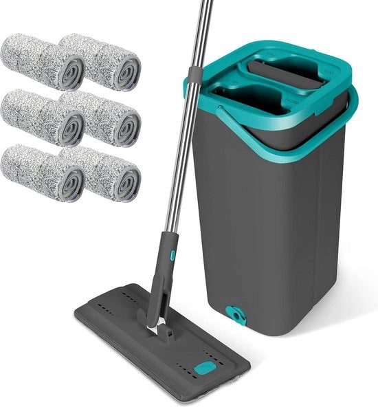 Piastra detersiva e set di asciugamani - piastra detersiva microfibrosa con maniglia in acciaio inossidabile - pulizia di pavimenti in laminato e piastrelle con 6 pad asciugabili