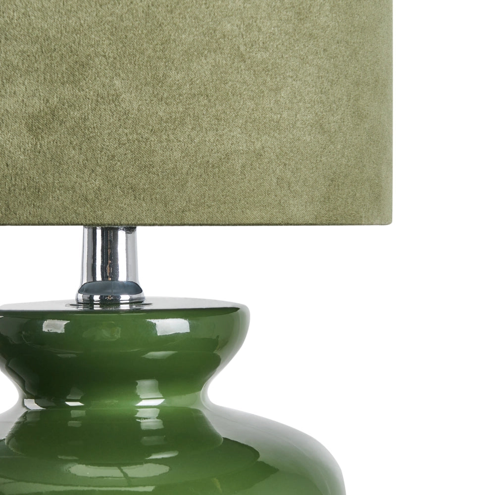 Lampada da comodino moderna con paralume in tessuto finto scamosciato di forma irregolare e base in ceramica verde oliva Stile moderno Soggiorno Camera da letto