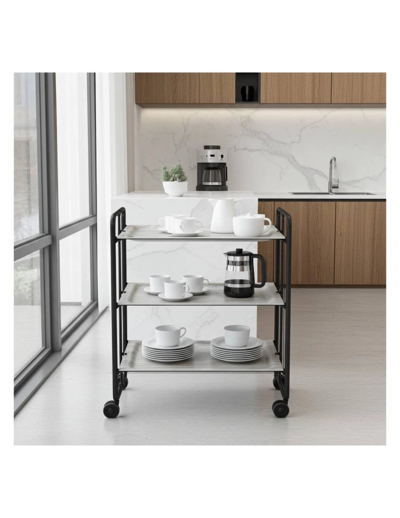Carrello da cucina pieghevole nero con ruote BAUHAUS 3 ripiani