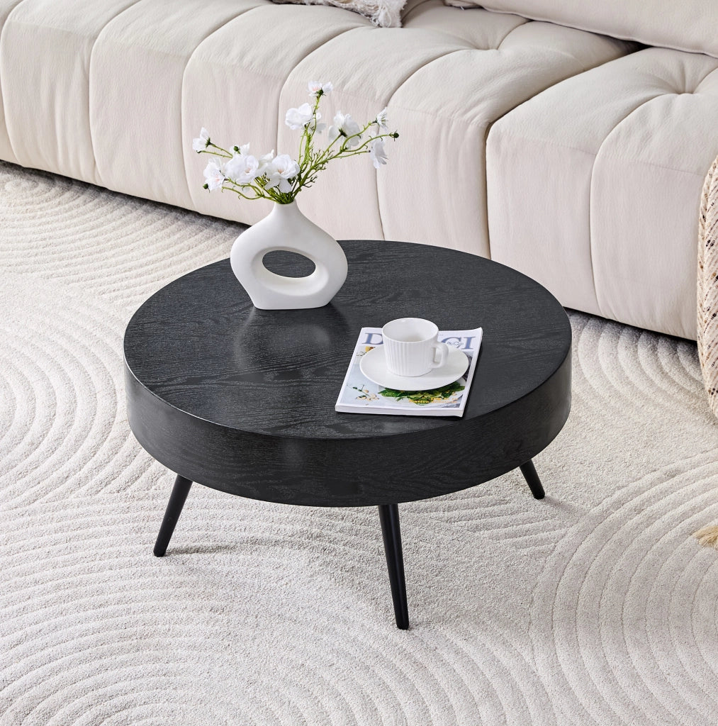 Tavolino da caffè rotondo nero Ø70 cm in MDF e metallo