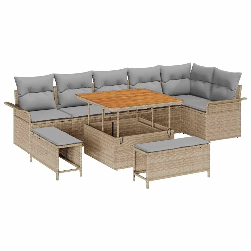 Set Divano da Giardino con cuscino 9 pcs Beige e Grigio Chiaro