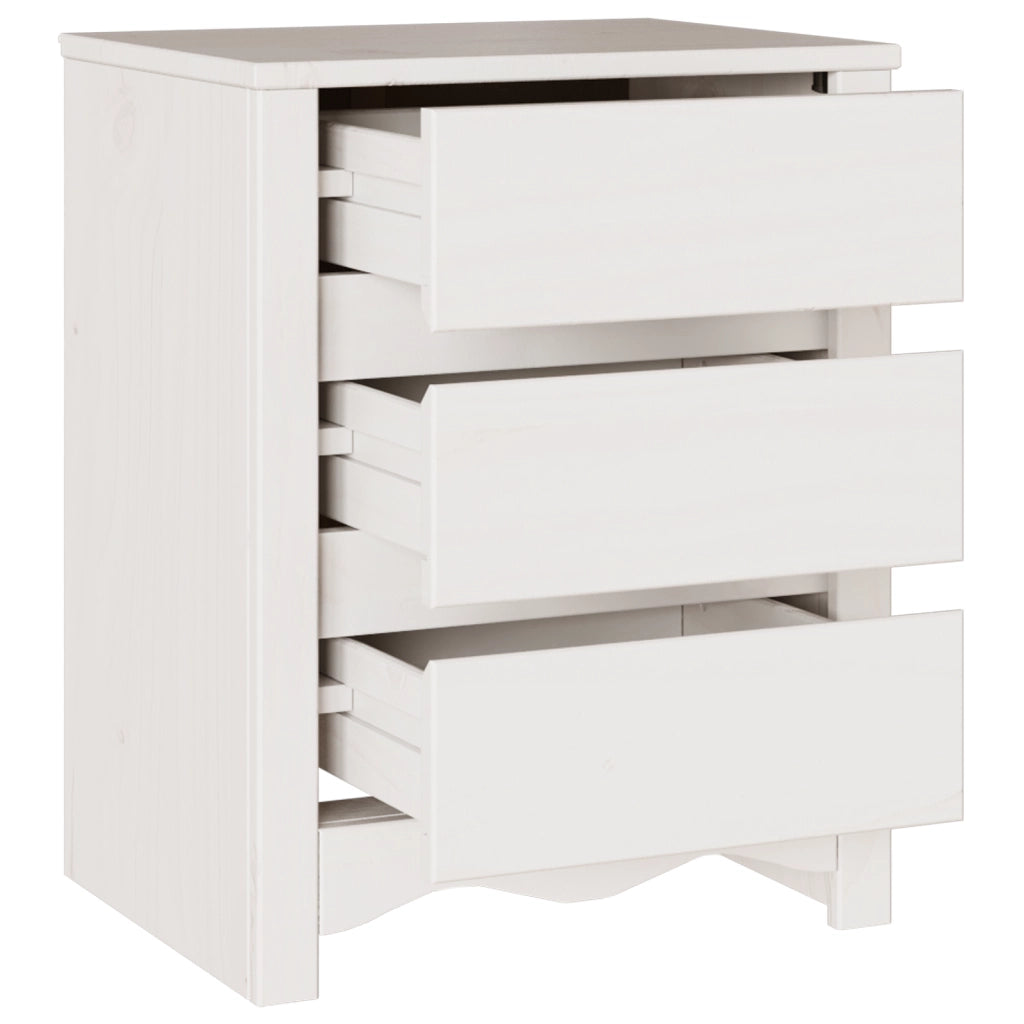 Comodino  "DRAMMEN" Bianco 45x35x56 cm in Legno solidale di Pino