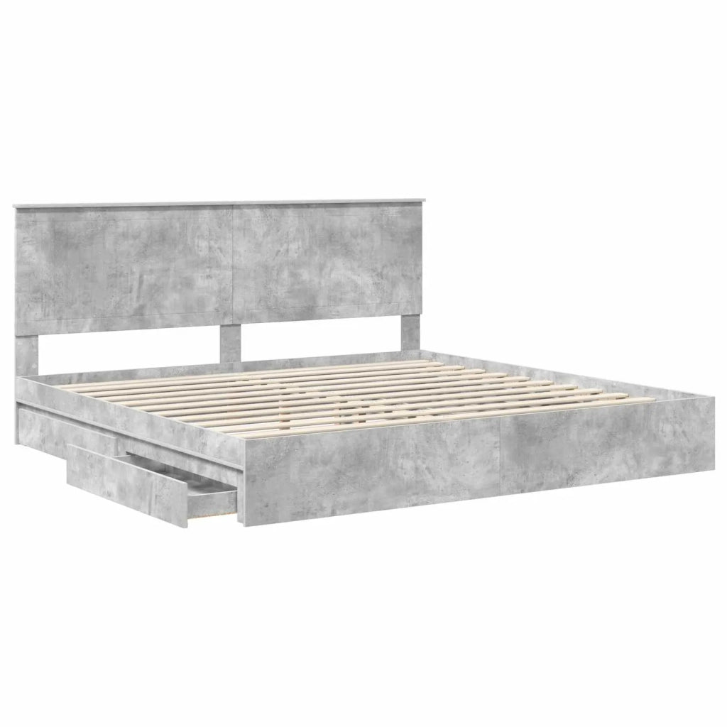 Letto con Contenitore con testiera Grigio cemento 200 x 200 cm 3411176