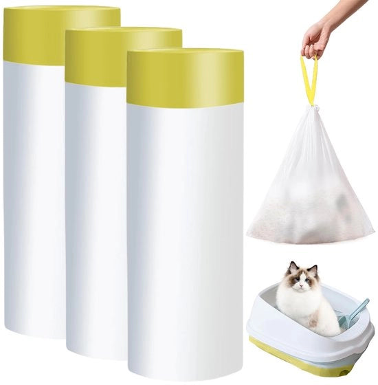 60 sacchi per gatto, 94 * 45 cm sacchi per gatto, sacchi per spazzatura con cavo di trascinamento, sacchi per gatto autoigienizzanti, sacchi per gatto resistenti e duraturi - 3 rotoli