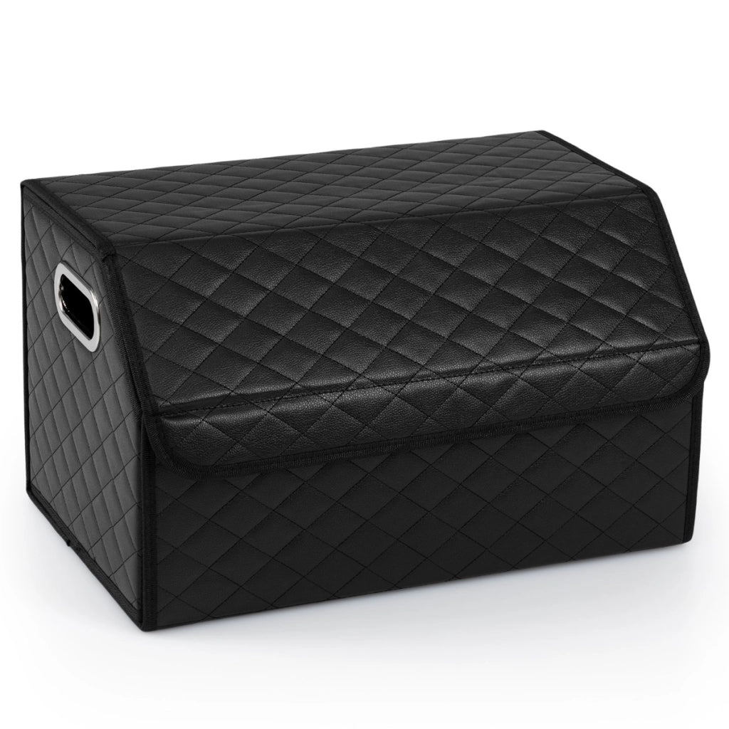 Scatola contenitore pieghevole con divisorio rimovibile per berlina, Organizzatore per baule auto in pelle Nero-Accessori per veicoli