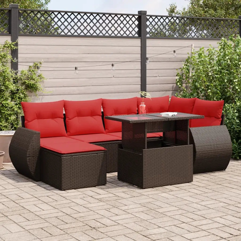 Set Divani Giardino 7 pz con Cuscini Marrone Polyrattan Acacia