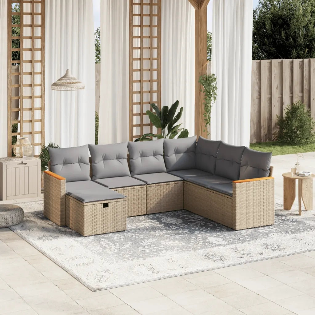 Set Divano da Giardino 7 pz con Cuscini Beige Misto Polyrattancod mxl 114524