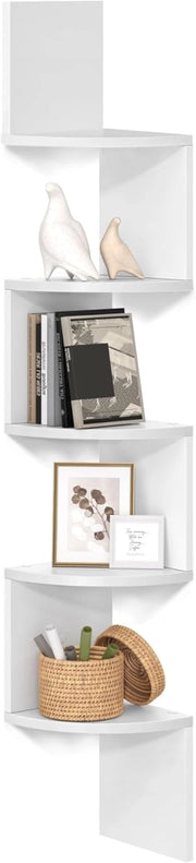 Libreria Angolare, Mensola Angolare da Muro, Scaffale da Parete a 5 Ripiani, 126 x 20 cm, in Camera da Letto Soggiorno Bagno Studio, Porta Piante, Bianco Nuvola LBC20WT