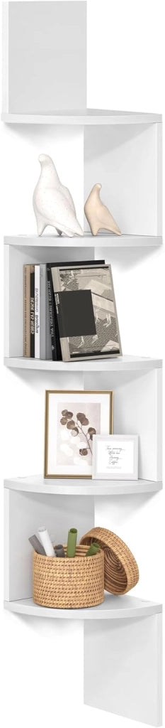 Libreria Angolare, Mensola Angolare da Muro, Scaffale da Parete a 5 Ripiani, 126 x 20 cm, in Camera da Letto Soggiorno Bagno Studio, Porta Piante, Bianco Nuvola LBC20WT